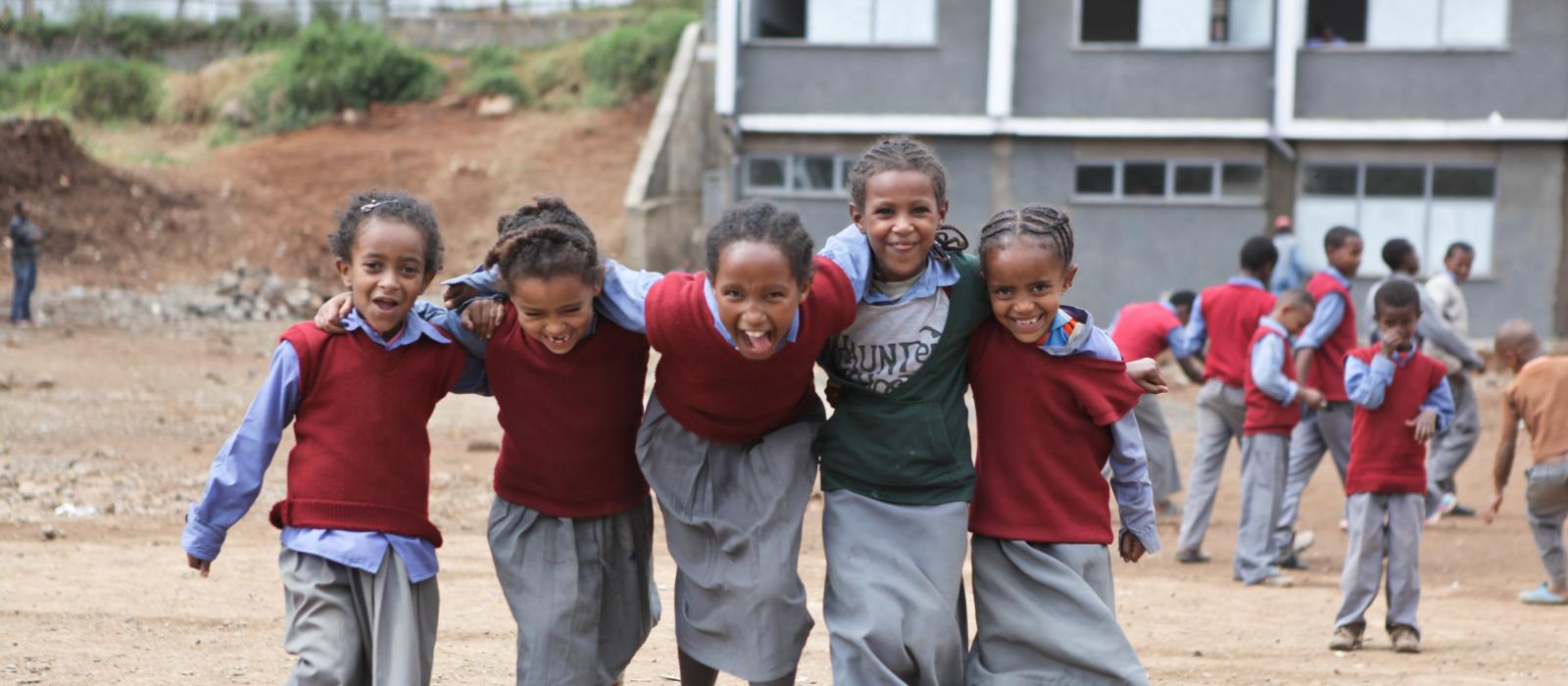 Happy school girls at Hidassie School in Ethiopia (Credit: GPE/Midastouch)